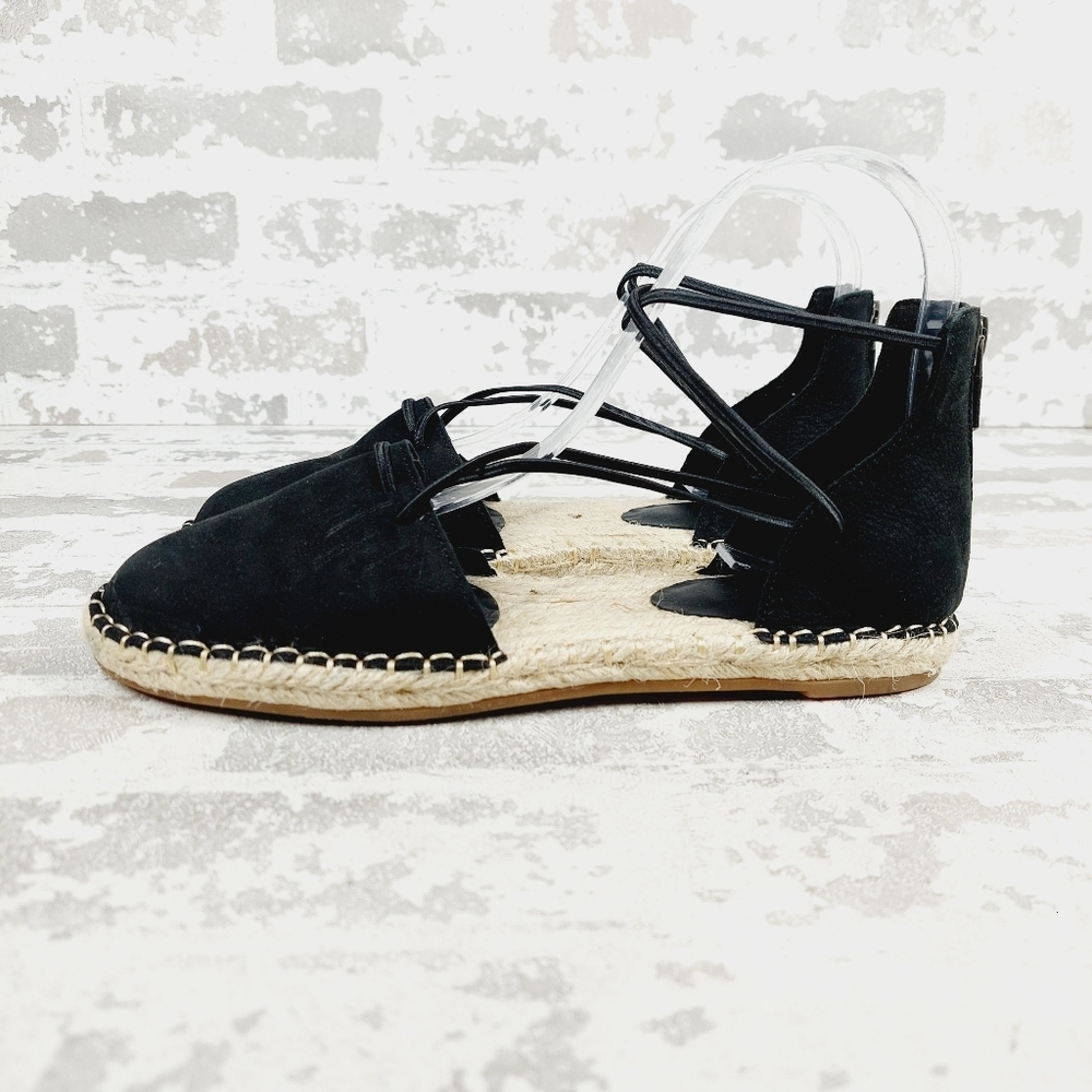 New Eileen Fisher Black Suede Strappy Espadrille Flats W818
